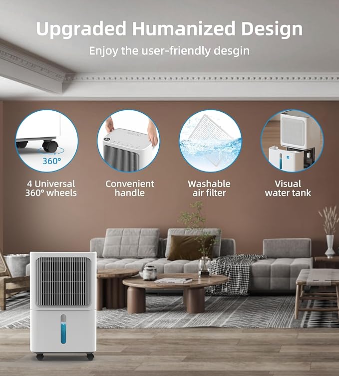 VEAGASO 2500 Sq. Ft Dehumidifier for Basement, 34 Pint Dehumidifiers For Home, Large Room, Auto Drain or Manual Drainage, Digital Control Panel, Auto Defrost, 24H Timer