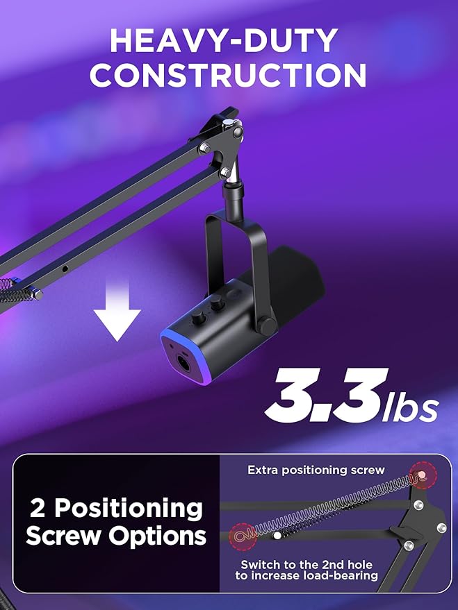 InnoGear Mic Stand Set, Boom Arm & Boom Arm with Cable Management Channels Height Riser for Blue Yeti FIFINE AM8 K669B HyperX QuadCast S SoloCast AT2020 Shure SM7B MV7 and Other Mics