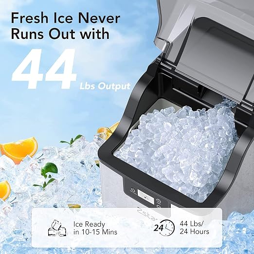 44 Lbs/24 Hours Portable Countertop Ice Maker, Fast Ice Production in 15 Minutes, Chewable Pellet Ice with Ice Scoop, 3.3 Lb. Ice Basket Capacity with 2.8 Liter Water Tank for Home Bar Party