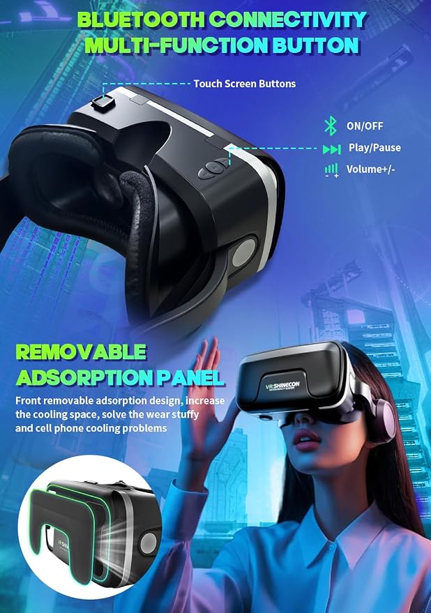 VR Headset with Built‑in Headphones – 120° FOV Aspherical Lenses for 3D Movies & Games (Smartphone Compatible)