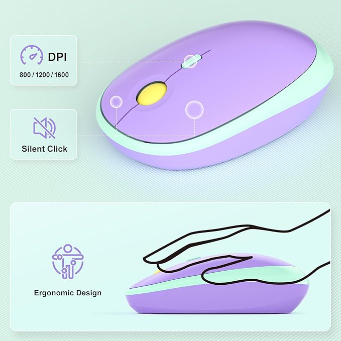 MOFII Wireless Keyboard and Mouse Combo, Full-Size Retro Typewriter-Style Wireless Keyboard with Optical Mouse for Computer/Laptop/Windows/Mac (Mint Colorful)