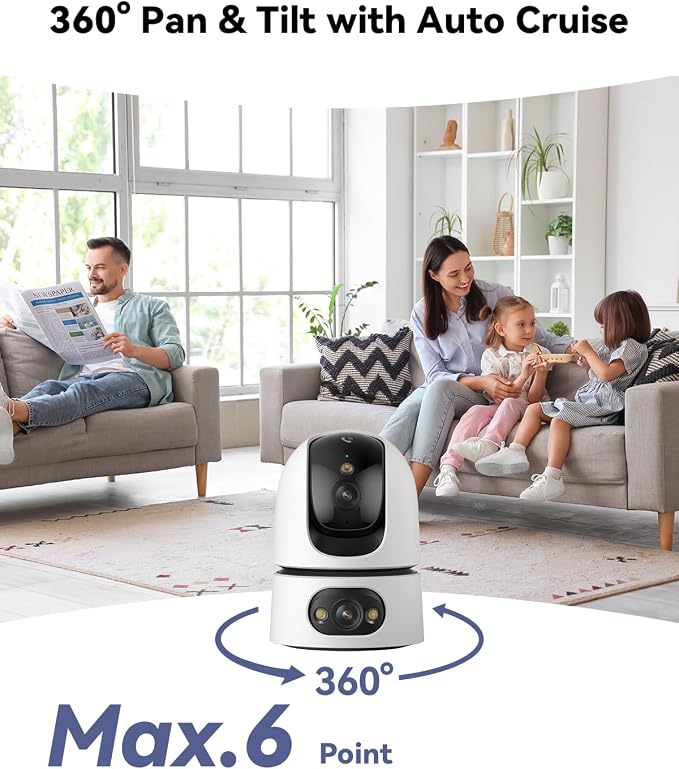 Imou 10MP Security Camera Indoor, Dual-Len 360°Pan-Tilt Baby Monitor Pet Camera for Home Security, 2.4/5GHz WiFi, Work with Alexa & Google Home, Color Night Vision, Human/Pet Detection, No Monthly Fee