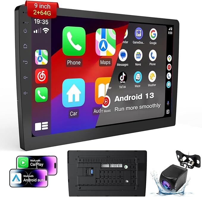 Haudio 9" Double Din Car Stereo with Wireless Apple CarPlay & Android Auto | 9-Inch HD Touchscreen | Bluetooth, GPS Navigation, Backup Camera | Universal Fit for All Cars