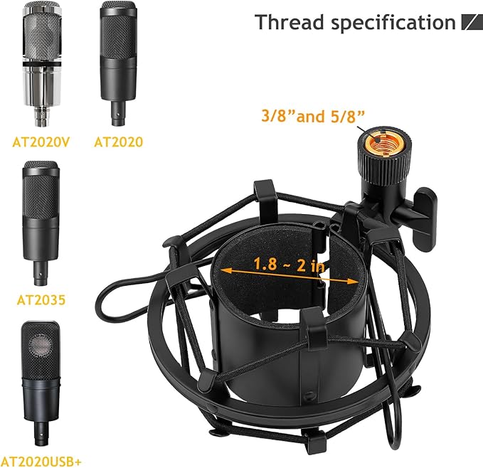 AT2020 Mic Stand with Shock Mount and Pop Filter, Suspension Scissor AT2020 Boom Arm Stand with Upgraded Heavy Duty Clamp for Audio Technica AT2020 AT2020USB+ AT2035 Condenser Studio Mic
