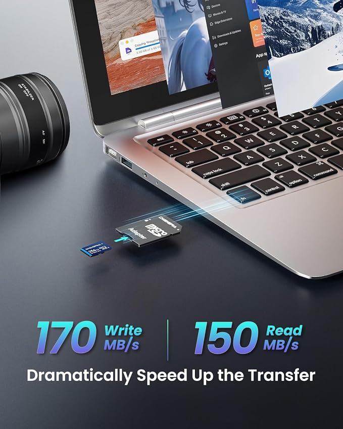 DIGIERA 256GB LT100 microSDXC UHS-I Memory Card with Adapter - up to 170MB/s, C10, U3, V30, 4K, A2, Micro SD Card for Smartphones, Tablets, Cameras, Gaming Consoles, and Drones (1 Pack)