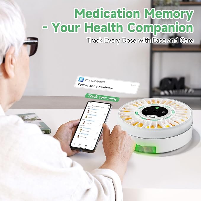Zoksi Premium 31-Slot Automatic Pill Dispenser with Fingerprint & Key Lock, Smart Medication Organizer with Alarm & Light, Electronic Pill Organizer for Elderly & Forgetfulness(Green)