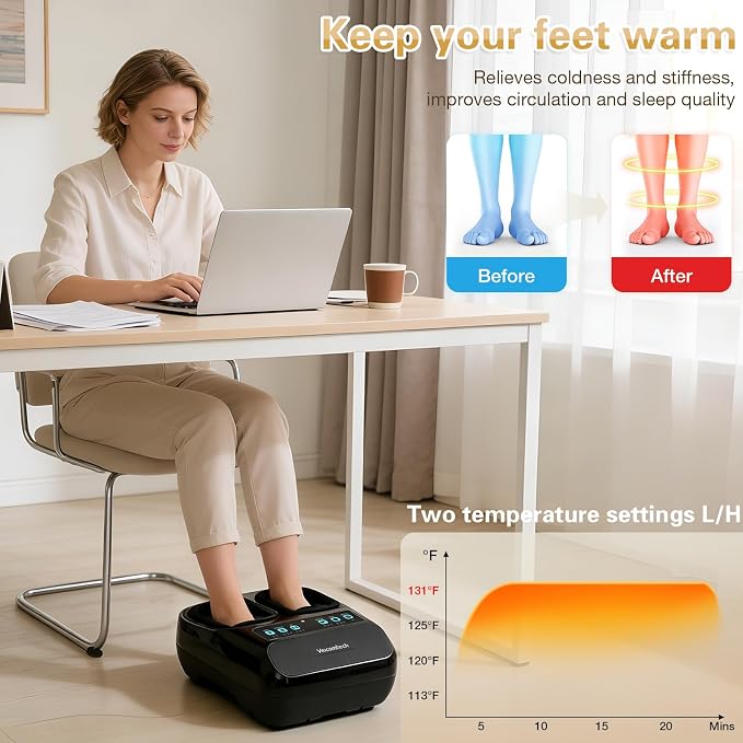 veicomtech Shiatsu Foot Massager with Heat, Electric Foot Massager Machine for Plantar Fasciitis Neuropathy with Remote Control, Adjustable Vibration and Compression (Black)