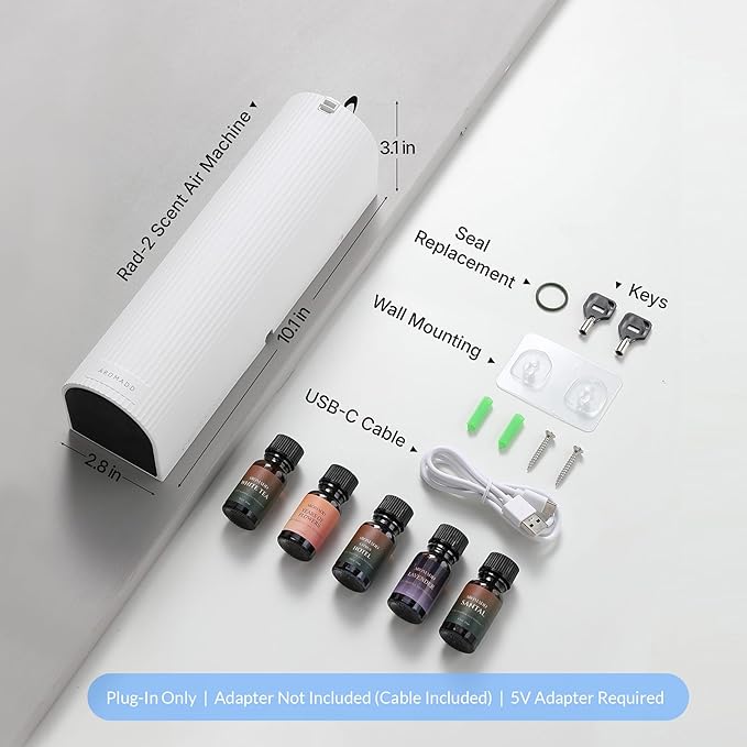 Aromadd Scent Diffuser Starter Kit – Waterless Essential Oil Diffuser for Home, 1500 Sq.Ft Coverage Scent Air Machine, Smart Auto Mode Hotel Collection Diffuser with Cold Air Tech (White)