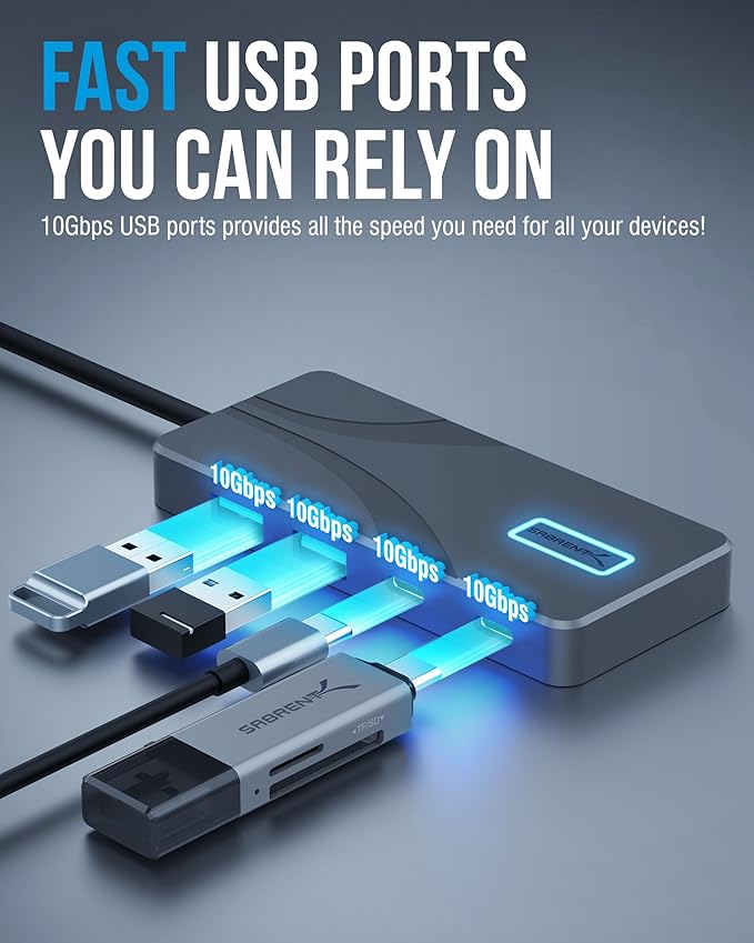SABRENT USB C Hub 5-in-1, 10Gbps USB-A & USB-C Ports, Single 4K@60Hz HDMI, 100W PD Input, 80W Laptop Charging, Compact Aluminum Docking Station for MacBook, iPad, Laptops & Tablets (HB-TG5P)
