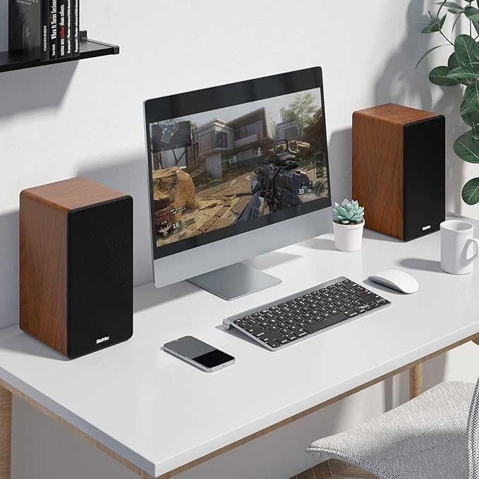 Saiyin Bluetooth Bookshelf Speakers, 40W X 2 Powered TV Speakers with 4 Inch Woofer, Turntable Speakers with Optical/AUX Input/Subwoofer Line Out for PC and TVs | 40W*2, 4 Inch Woofer, Bluetooth/Optical/AUX/RCA Input,Sub Out, TV/Turntable/Record Player...