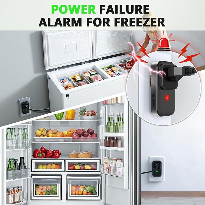 Power Failure Alarm WiFi, Freezer Power Outage Alarm, Free App Notification | Loud 110dB Alarm, 3 Sirens, Smart Home Power Monitoring for GFCI Trips, Refrigerator, Sump Pumps, Aquarium