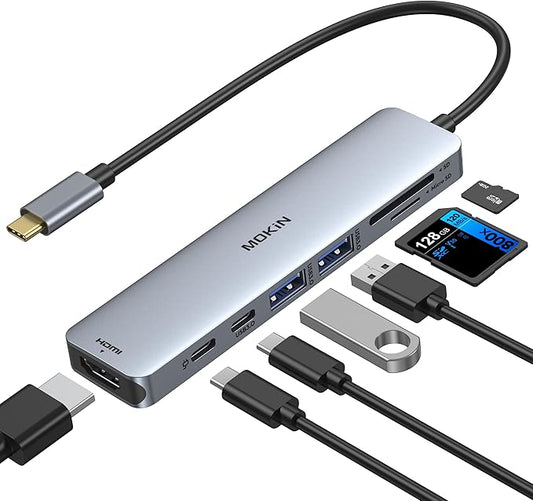 MOKiN USB C Hub HDMI Adapter for MacBook Pro/Air, 7 in 1 USB C Dongle with HDMI, SD/TF Card Reader, USB C Data Port,100W PD, and 2 USB 3.0 Compatible for MacBook Pro/Air, Dell XPS, Lenovo Thinkpad.