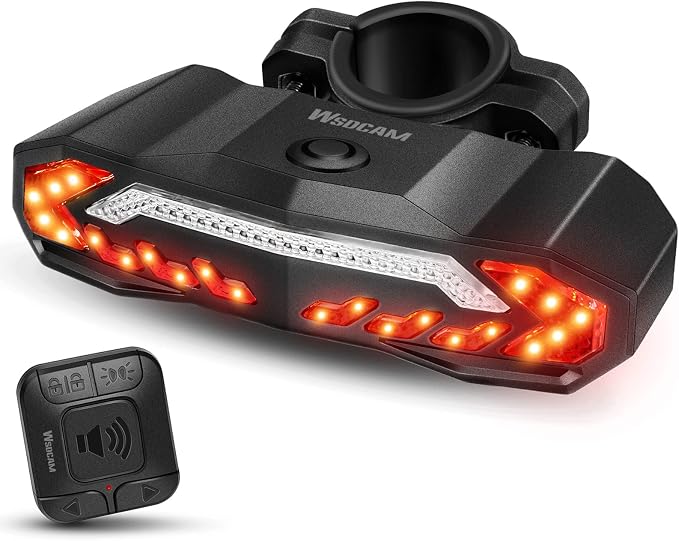WSDCAM Smart Bike Light with Turn Signals, Brake Light, and Alarm Horn - Auto ON/Off Rechargeable Waterproof Rear Bicycle Tail Light with Remote