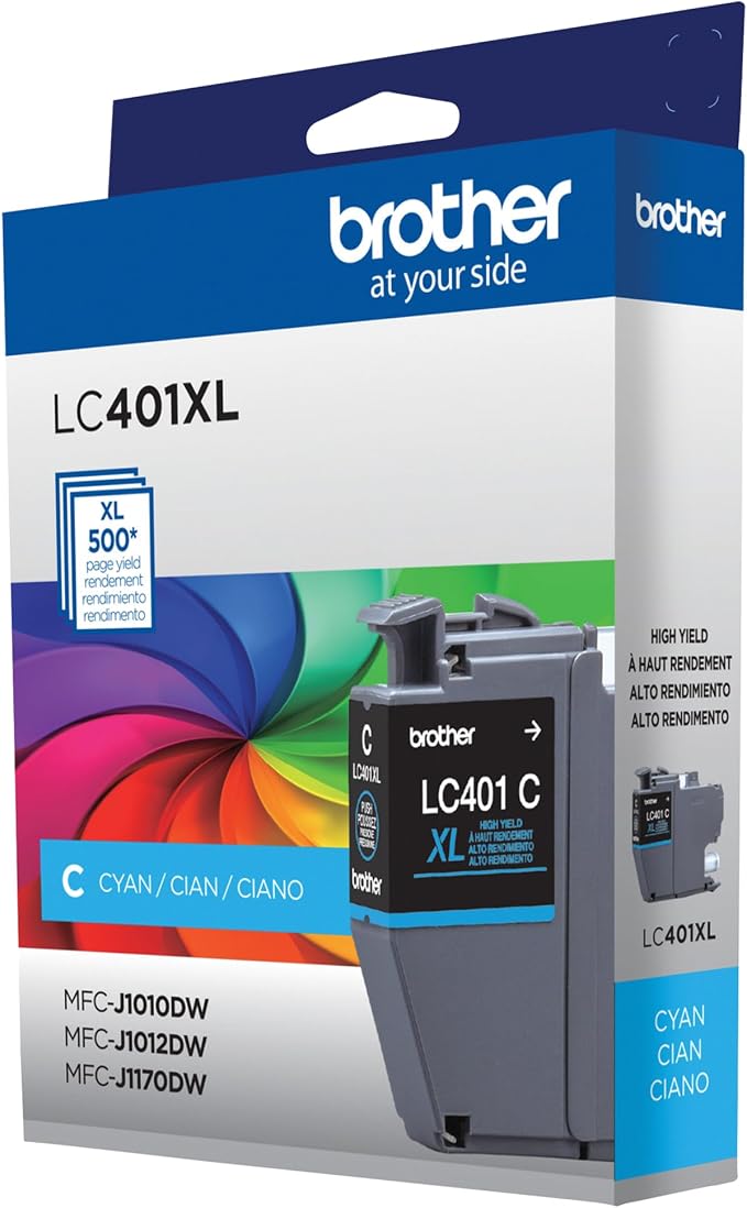 Brother Genuine High Yield Cyan Ink Cartridge, LC401XLCS (Pack of 2)