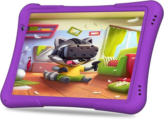 PRITOM 10 inch Kids Tablet Android 14 Tabletas 32GB, Quad-Core, 6000mAh, Large HD IPS Display, WiFi 6, Dual Camera, Bluetooth, Toddler Tablet for Kids Age 3+,Purple