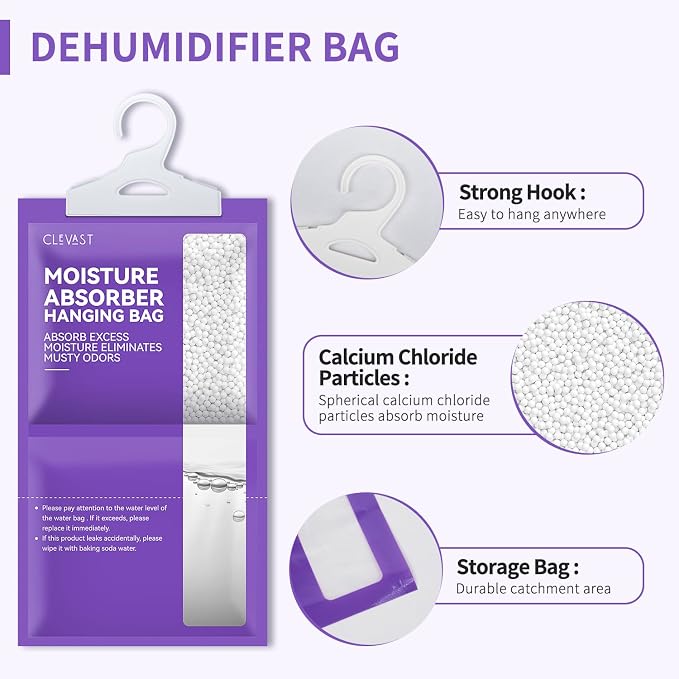 CLEVAST Moisture Absorbers Packets 10 Pack, Dehumidifier Bags for Closet, Scented Hanging Humidity Absorber in Wardrobes, Bedrooms, Bathrooms