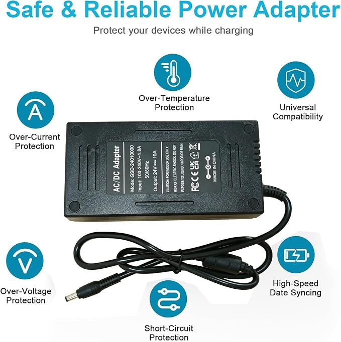 24V 10A AC to DC Adapter for LED Strip Light Driver CCTV Cameras 3D Printer Security System LCD Monitor,24 Volts 10 Amps Power Transformer 5.5x2.5mm&5.5x2.1mm Massage Chair AC to DC Converter