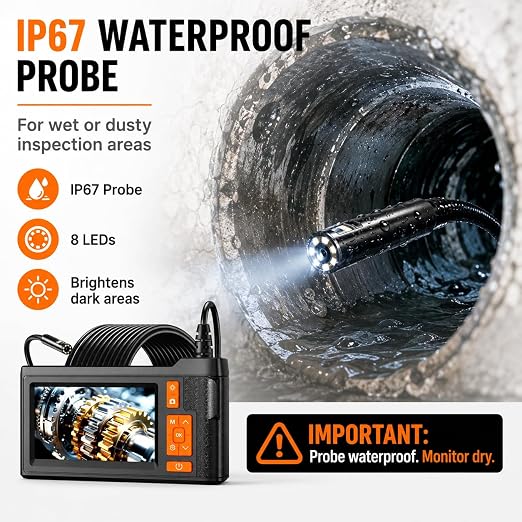 Dual Lens Borescope with 32GB Card, 4.3" Endoscope Camera with Light Support Free 1920*1080P Photo/Video, 16.4FT Semi-Rigid Inspection Snake Camera with IP67 Waterproof for Automotive, Engine & HVAC