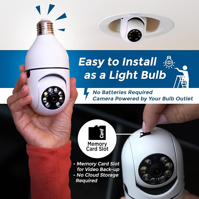Security Camera, Two Way Talk 1080P HD Video WiFi Smart Camera, Indoor Outdoor Night Vision 360 Degree Motion Detection with SD Card (Pack of 2)