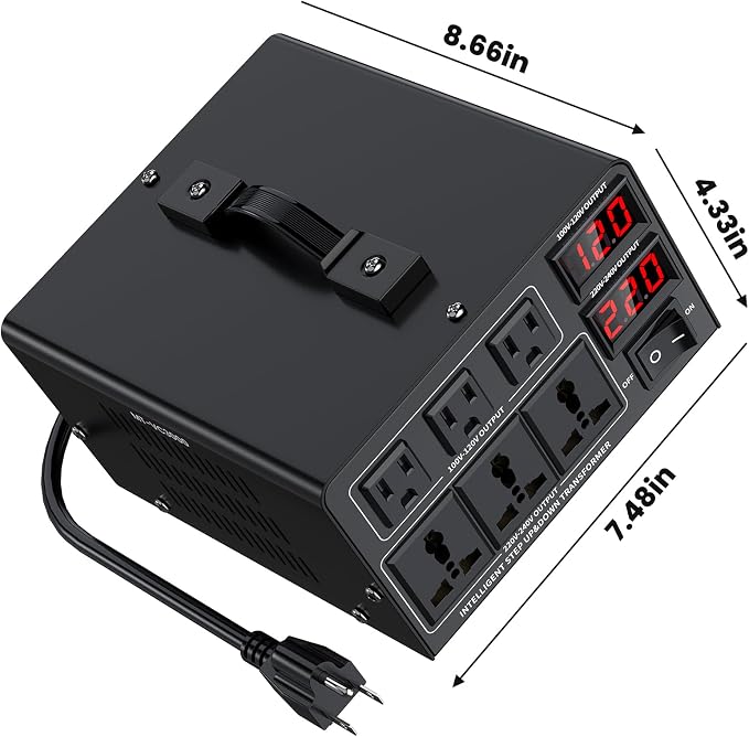 3000W Voltage Converter Transformer(110V to 220V or 220V to 110V) Step Up/Down Converter 110/120 Volt - 220/240 Volt w/US Power Cord,Circuit Breaker Protection, LCD Screen Display