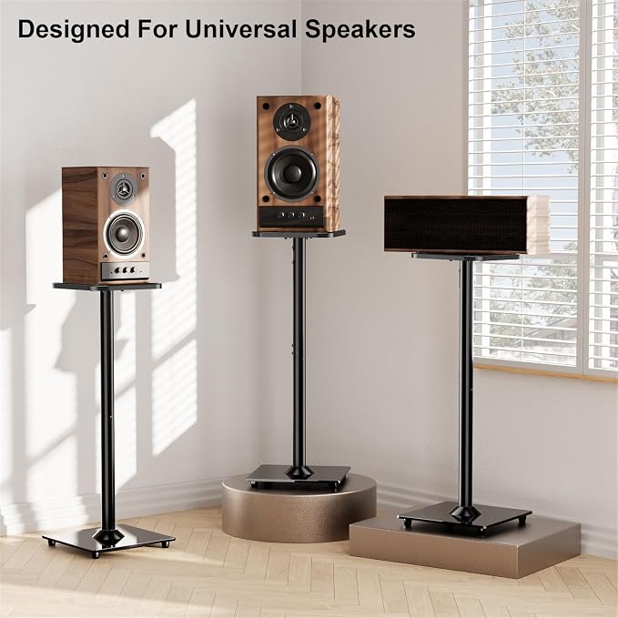 ELIVED Universal Speaker Stand Pair, 31 Inch Height Bookshelf Speaker Stands for Satellite Speaker Large Speaker Up to 22 lbs, Surround Sound Speaker Stand with Cable Management, Black