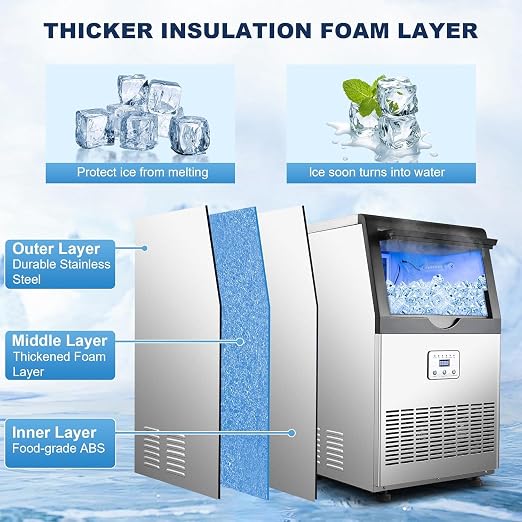 Ice Maker,110LBS/24H Commercial Ice Machine Stainless Steel Ice Maker Machine with 25LBS Capacity,45 Ice Cubes in 12-15 Minutes,Self-Cleaning,Ideal for Restaurant,Bars,Home,Includes Scoop