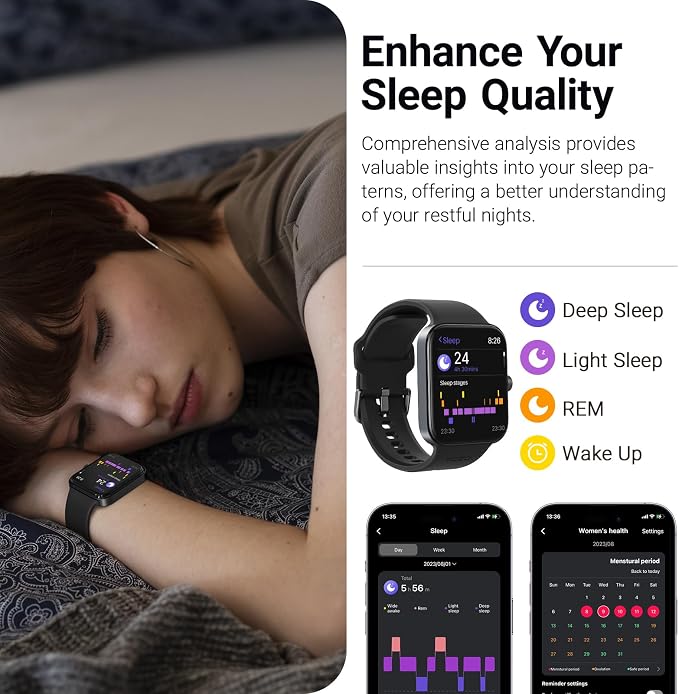 TOZO AMOLED S4 AcuFit One Smart Watch 1.78" Ultra-Clear Screen for Men Women, Call/Answer Fitness Tracker, Sleep Monitor IP68 Waterproof for iOS 11.0+ Android 9.0+ Black
