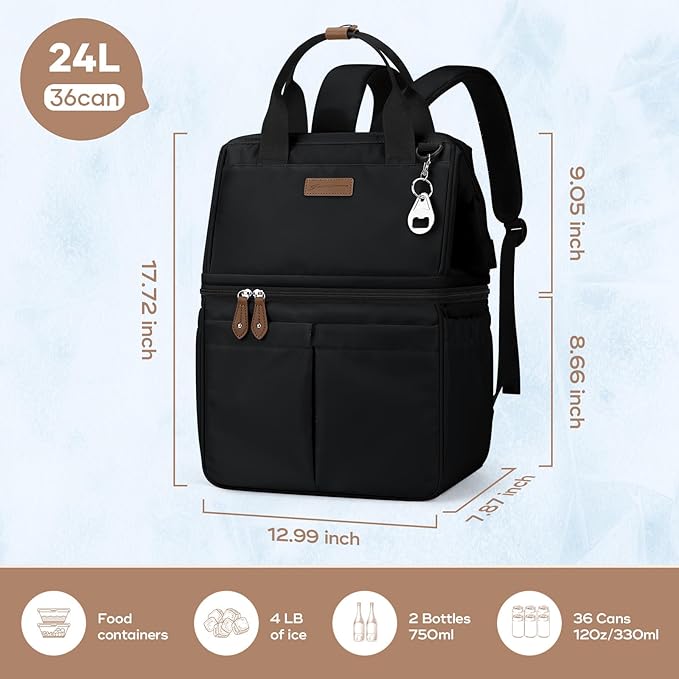 Maelstrom Cooler Backpack, 36 Cans Insulated Backpack Cooler, Soft Leakproof Double Deck Cooler Bag, Lightweight Lunch Backpack for Men & Women,Perfect for Beach Travel, Camping & Work