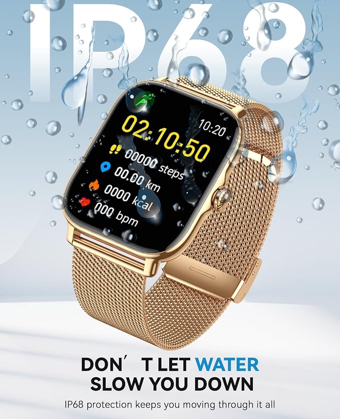 Smart Watches for Women Men (Make/Answer Calls), Steps Counter Fitness Watch for Android iPhone with 120+ Sports, IP68 Waterproof, Sleep Calorie Monitor, Pedometer (Gold)