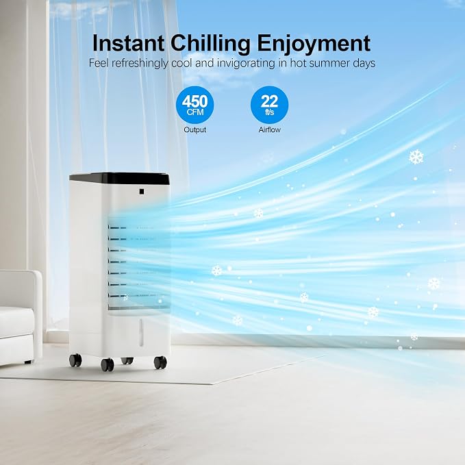 Uthfy Portable Air Conditioners, 3 In 1 Swamp Cooler with 6 Ice Packs, Evaporative Air Cooler with 120°Oscillation, 12H Timer, 3 Speeds, 4 Modes, Remote, Cooling Fan for Bedroom, Living Room, Office