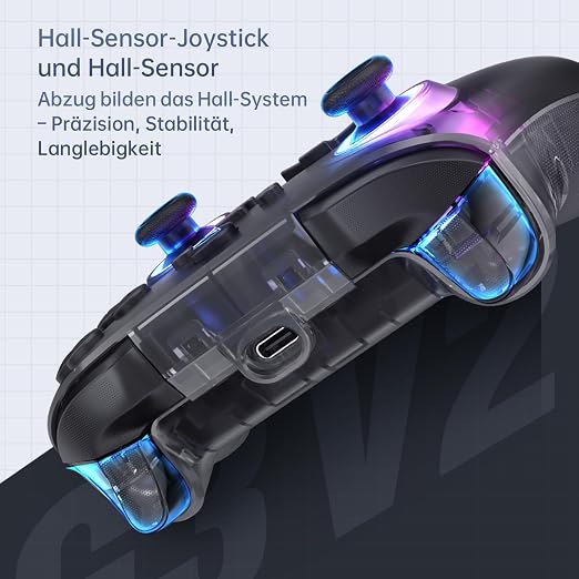 Machenike G3V2 Bluetooth Controller for Pc/Switch/Ios/Android, Hall Effect Joysticks, RGB Lighting Gaming Controller,2 Programmable Buttons,1000mah Battery With Charging Station, Black