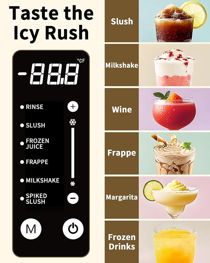 Slushie Machine, Slushy Maker for Home, Frozen Drink Maker with 5 Preset Programs for Margaritas, Frappés, Milk Shake, No Ice Needed, LED Display, Self Clean