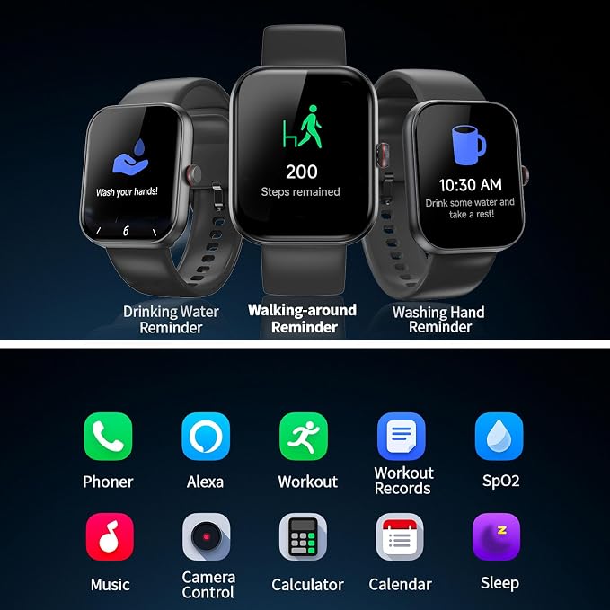 uaue Smart Watch for Men Women with Alexa Built-in, 1.91" HD IP68 Waterproof Fitness Watch with Bluetooth Call (Answer/Dial), Heart Rate/Sleep/Stress Monitor, 100+ Sports Tracker Reloj Inteligente