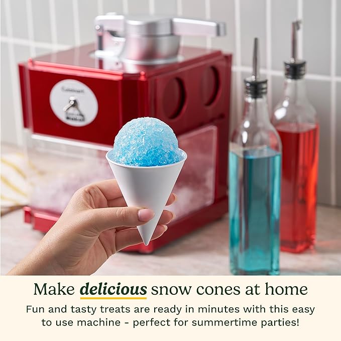 Cuisinart Snow Cone Machine, Home Shaved Ice Maker for Snow Cones, Snow Cone Maker with Reuseable Paper Cups, Makes 5 ICY Cones for Slushies, Frozen Drinks, Red, SCM-10P1