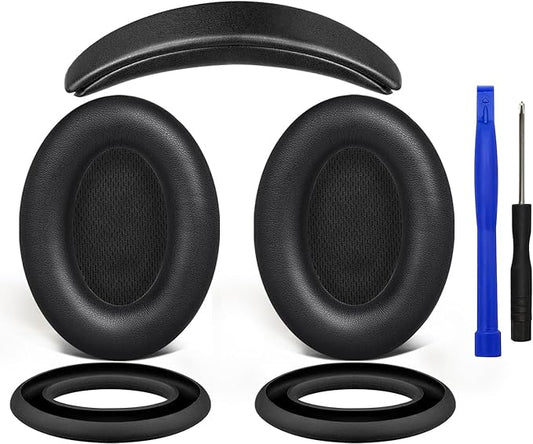 SOULWIT Replacement Kit for Bose QC15/QC2 QuietComfort Headphones, Ear Pads Cushions + Headband + Silicone Earpads Cover Protector - Black