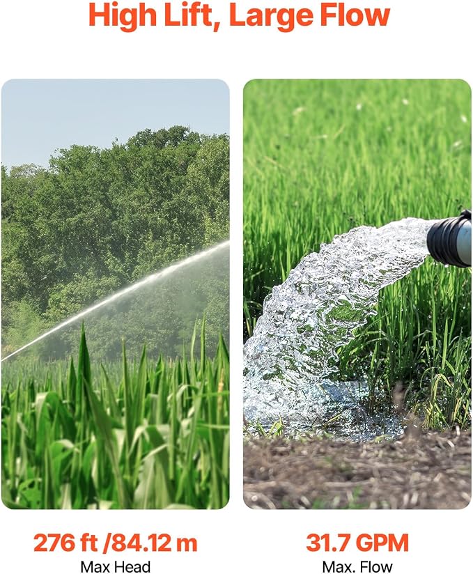 VEVOR Deep Well Submersible Pump, 1.5 HP Output Power, 115V, 31.7 GPM Flow 276 ft Head, with 32.81 ft Cord, Stainless Steel Water Pump, for Industrial, Irrigation, and Home Use, IP68 Waterproof Grade