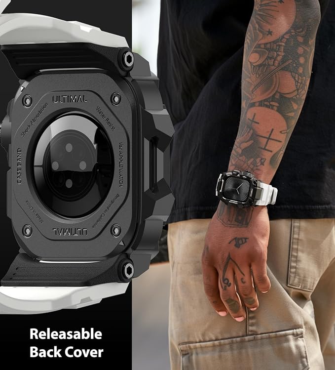 ULTIMAL Rugged Case with Band for Apple Watch 46mm,Compatible with Apple Watch Series 11/10, Military Grade Shockproof Bumper Cover for iWatch Tactical Band Men (46mm,White)