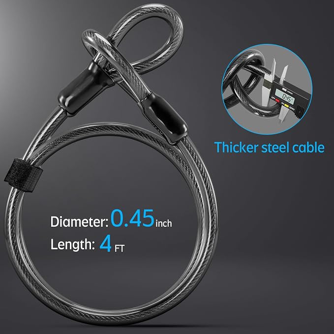 Heavy Duty Bike U Lock - Super Strong 12 Ton Shear, 20mm U Shape Lock Anti-Theft Silicone Covered Electric Scooter Lock Keyhole with Sliding Cover 4ft Steel Cable with Mounting Bracket and 3 Keys(L)
