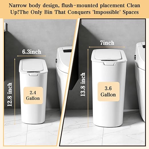 VZZNN 2 Pack Bathroom Trash Can with Lid 5Gal + 2.6Gal Bathroom Trash can - Touchless Smart Motion Sensor Trash can for Office, rv, Bedroom, Living Room, （White ）