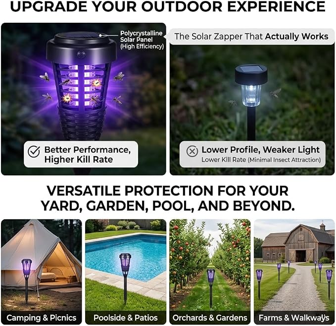 2026 4Pack Mosquito Repellent Outdoor Patio Solar Bug Zapper Outdoor,Mosquito Trap to Repel Gnat Small Flying Insect,Solar Fly Zapper for Backyard,Garden,Patio,Waterproof Mosquito Zapper for Outside