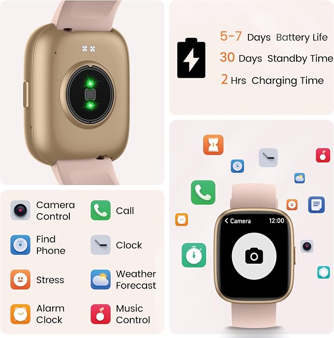 Smart Watch with Alexa Built-in, 1.83" HD Touchscreen Fitness Tracker with Bluetooth Calling, Fitness Watch with Heart Rate/Sleep Monitor/120+ Sports, IP68 Waterproof Smartwatch for Android iOS, Pink