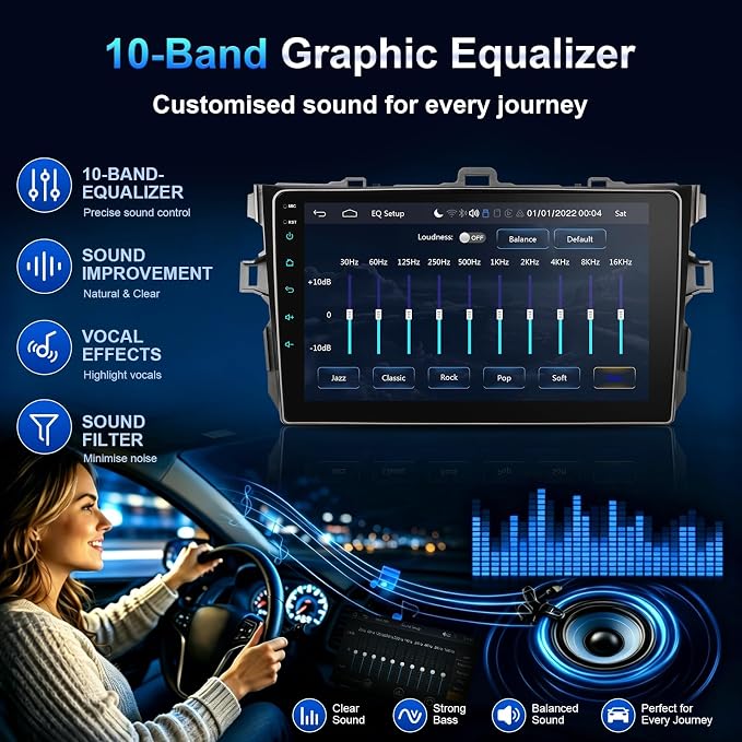Car Stereo Radio for Toyota Corolla 2009-2013, Wireless Carplay Andorid auto Mirror Link 9Inch Touchscreen GPS Bluetooth 5.0 FM/RDS EQ-32 SWC