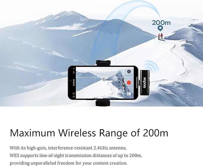 GODOX WES2 Kit2 Wireless Lavalier Microphone for Android/USB C, 8H Battery Life, 200m(656ft.) Range, Dual Channel 2.4G Wireless Mic, Noise Cancelling with Charging Case for Vlogging, TikTok, YouTube