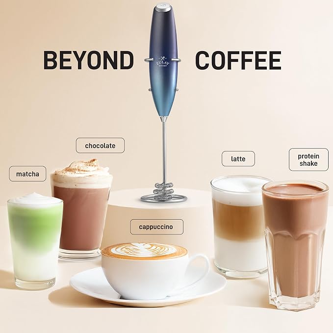 Zulay Kitchen Powerful Milk Frother Wand With Duracell Batteries - Ultra Fast Handheld Drink Mixer - Electric Whisk Foam Maker for Coffee, Lattes, Cappuccino & Matcha - Triple Whisk - Ocean Depth