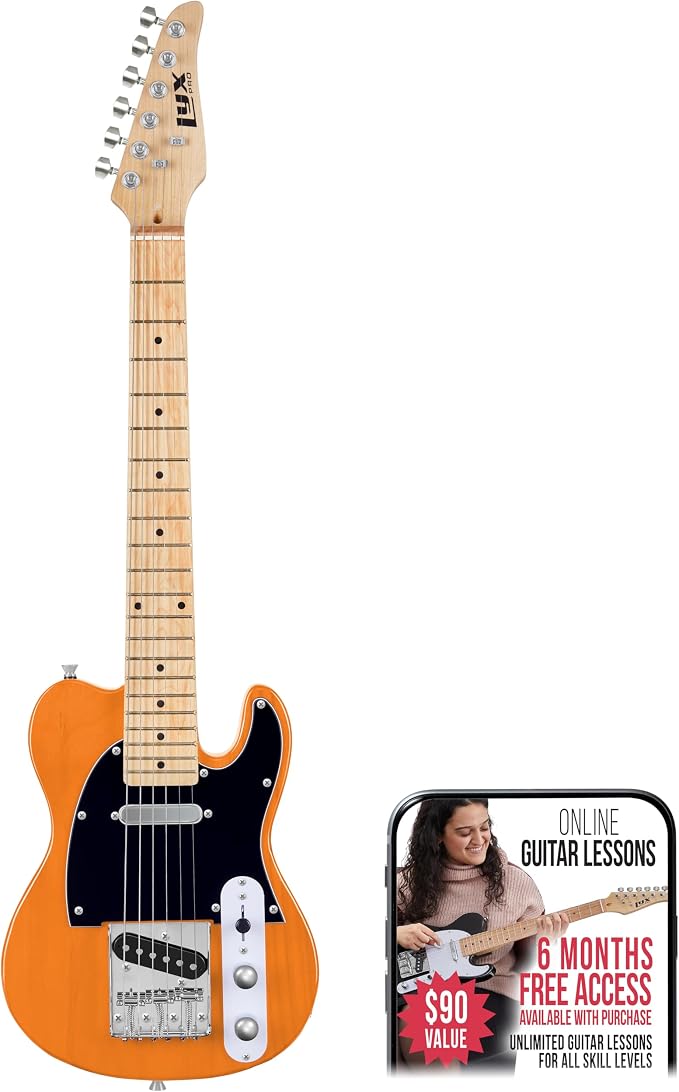 LyxPro 30” Electric Guitar TL Series, Full-Size Paulownia Wood Body, 3-Ply Pickguard, C-Shape Neck, Ashtray Bridge, Quality Gear Tuners, 3-Way Switch & Volume/Tone Controls, 2 Picks Included, Mahogany