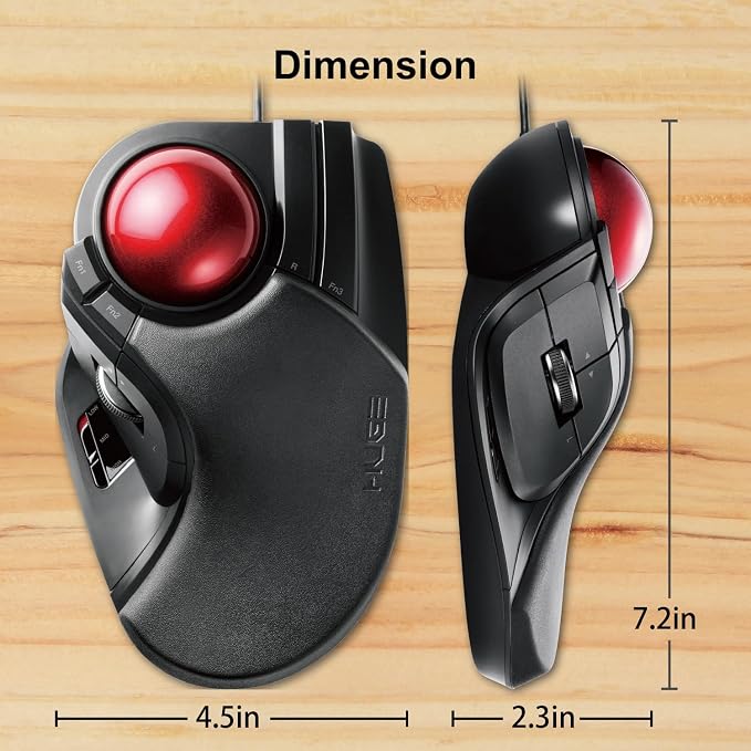 ELECOM HUGE Trackball Mouse, Wired, Finger-Operated, 8-Button Function, Palm Rest Attached, 52mm Smooth Red Ball Windows11, macOS (M-HT1URBK)