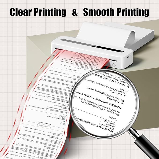 Phomemo Portable Inkless Wireless Printers for Travel, M833 Upgrade Bluetooth Thermal Printer with A4 Thermal Papers Sheet, Size 8.27"x11.69", 200 Sheets