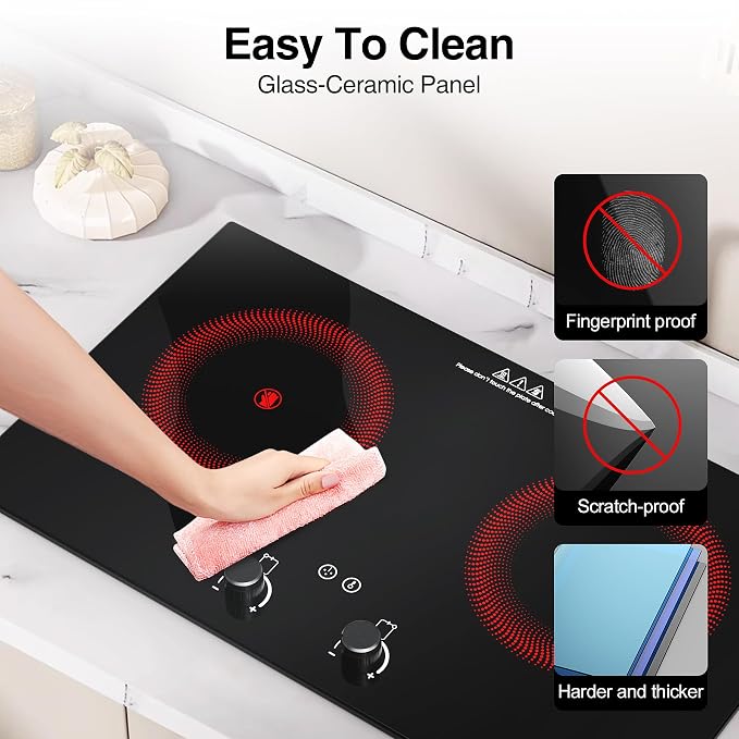VBGK Electric Cooktop,2400W Electric Stove Top,Countertop and Built-in Hot Plate with Child Safety Lock, Timer, LED touch Knob Control,Overheat Protection,110V 2 Burner Induction Cooktop