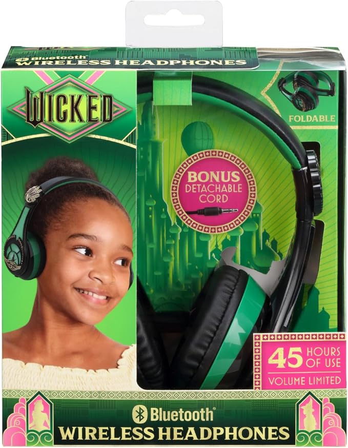 Wicked Elphaba Bluetooth Headphones for Kids, Wireless Headphones for School, Home, or Travel (Wicked Elphaba)