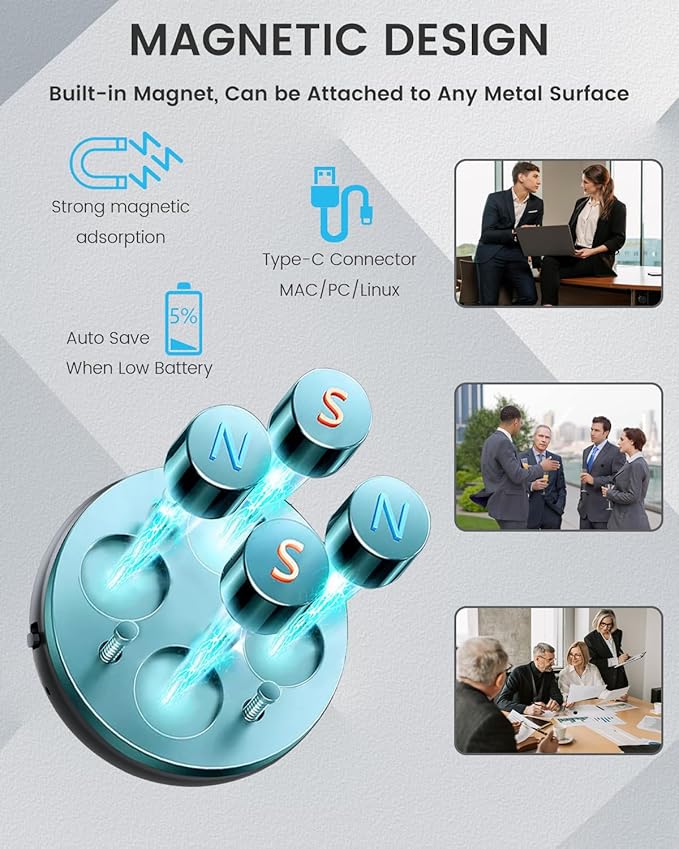3072Kbps Magnetic Voice Recorder, Audio Recorders with AI-Intelligent Triple Noise Cancellation, 128GB Voice Activated Recorder with 9500Hours Store, Recording Device for Lectures, Meetings, Intervie